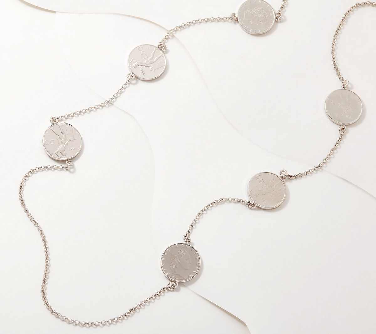 Italian Silver 50 Lire Coin Station 26" Necklace