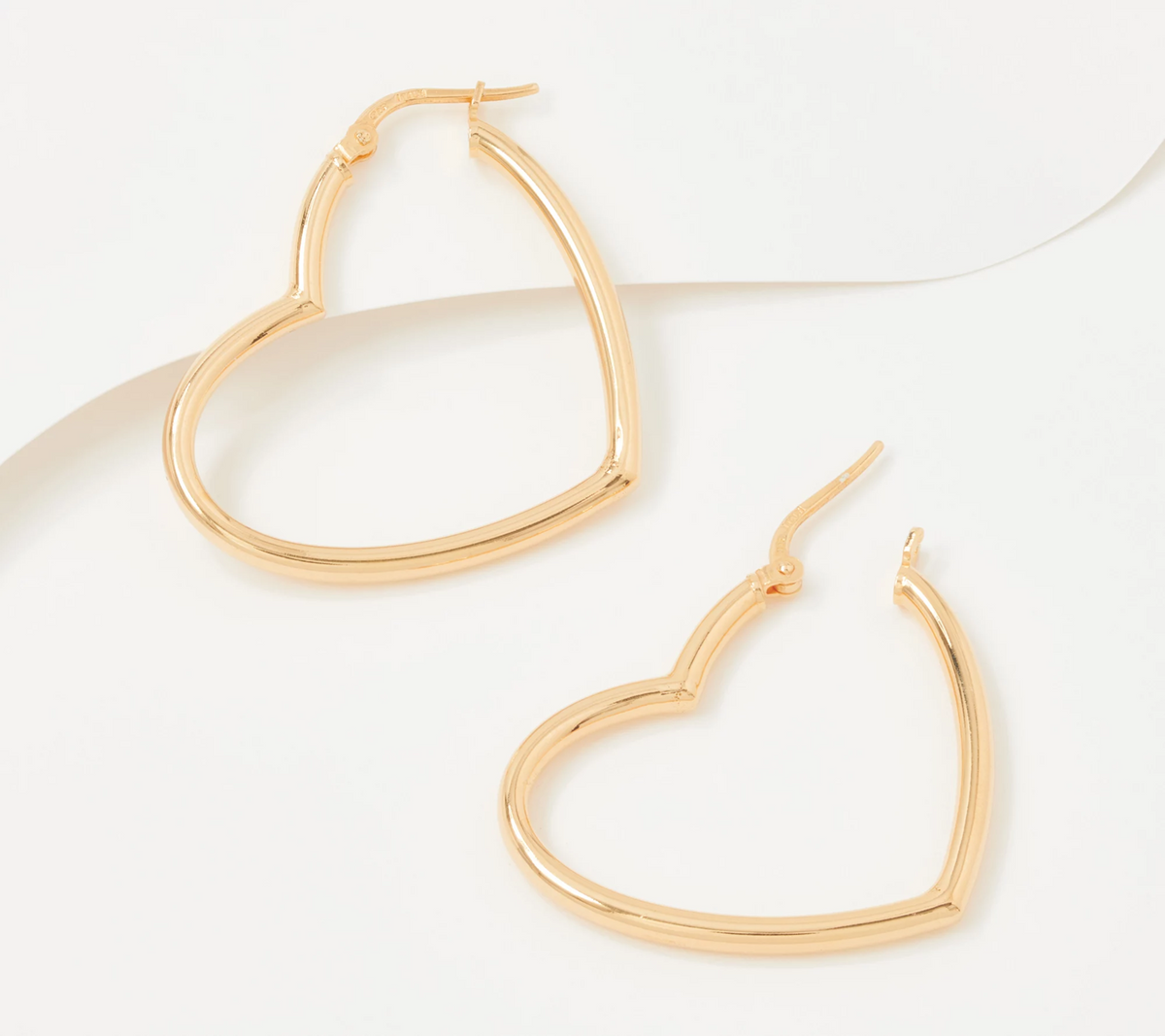 Italian Silver Goldtone Polished Heart Hoop Earrings