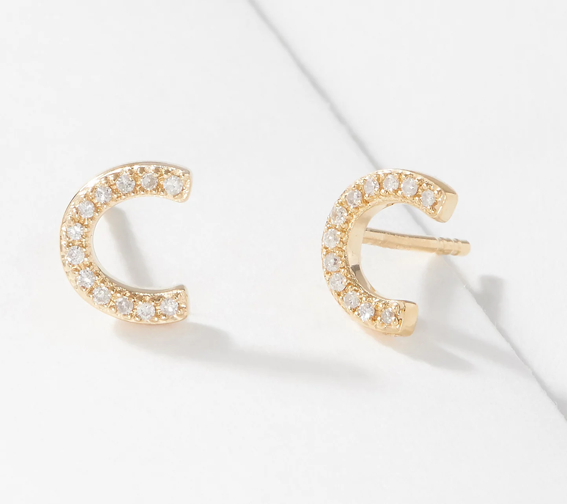 Affinity 14K Plated Diamond Initial "C" Stud Earrings