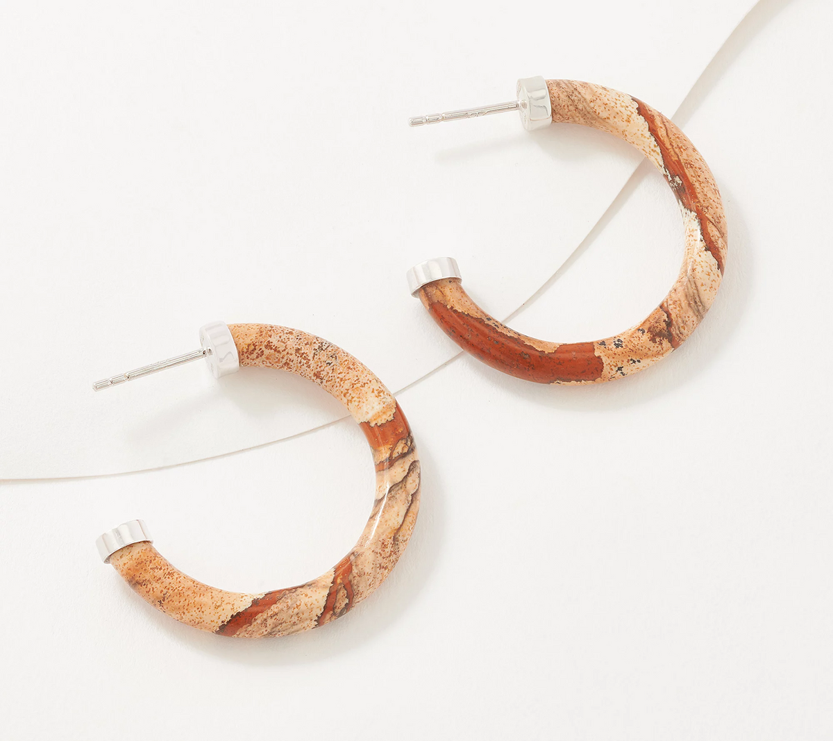 Generation Gems Sterling Silver 1-1/4" Picture Jasper Hoop Earring