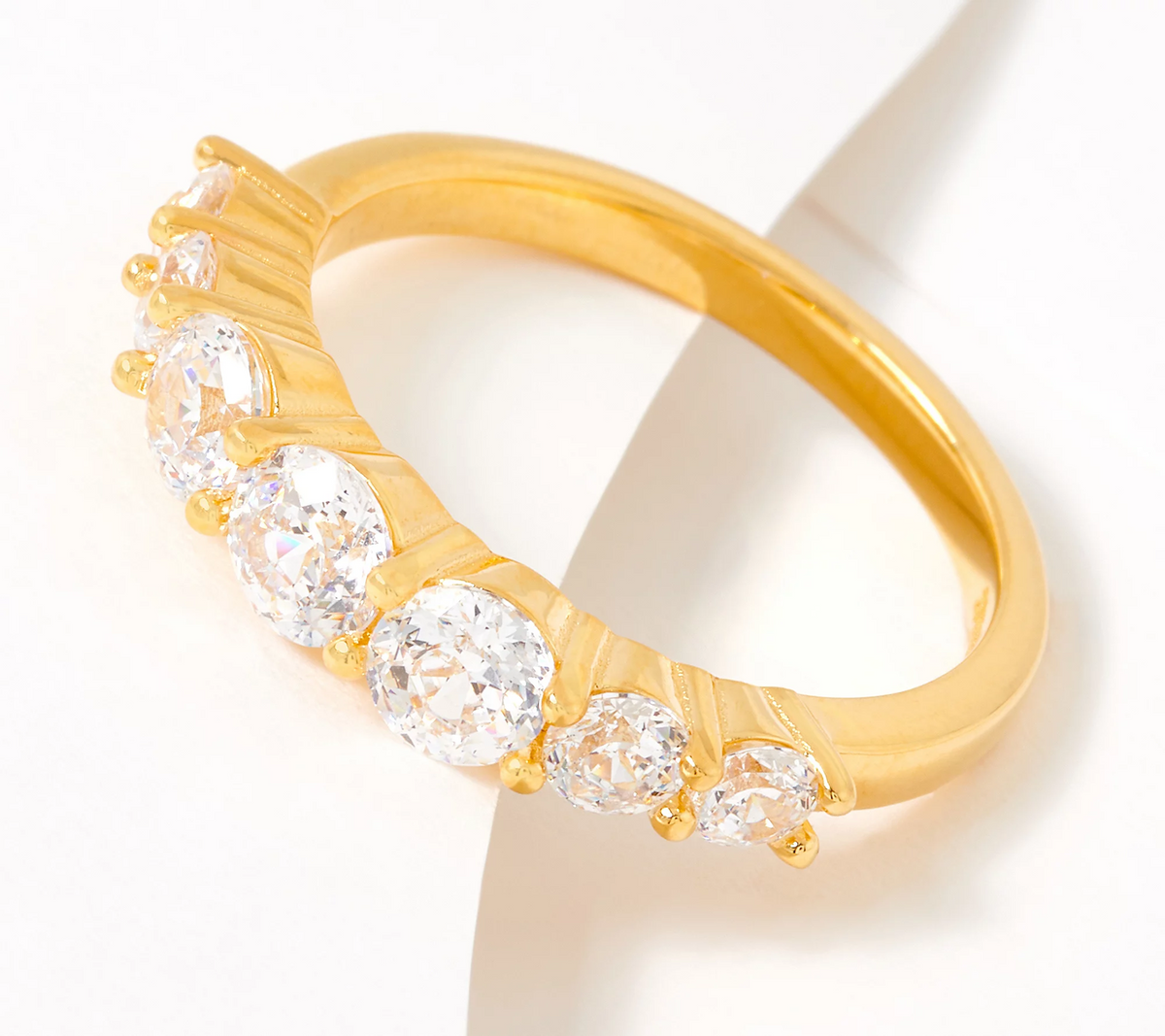 Diamonique Gold-Over Sterling Silver 100 Facet 7 Graduated Stone Ring Size 9