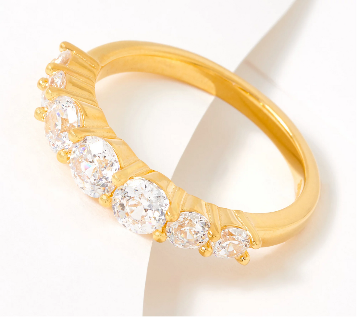 Diamonique Sterling Silver Goldclad 7-Graduated CZ Band Ring, Size 10