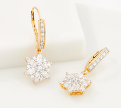 Diamonique x Lisa Mason Gold Clad Sterling Silver Floral Lever Back Earrings