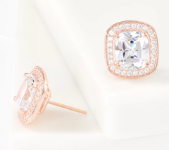 Diamonique Rose-Clad Sterling Silver Cushion Cut "The Courtney" Studs