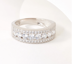 Diamonique Rows of Round-Cuts Sterling Silver Band Ring Size 10