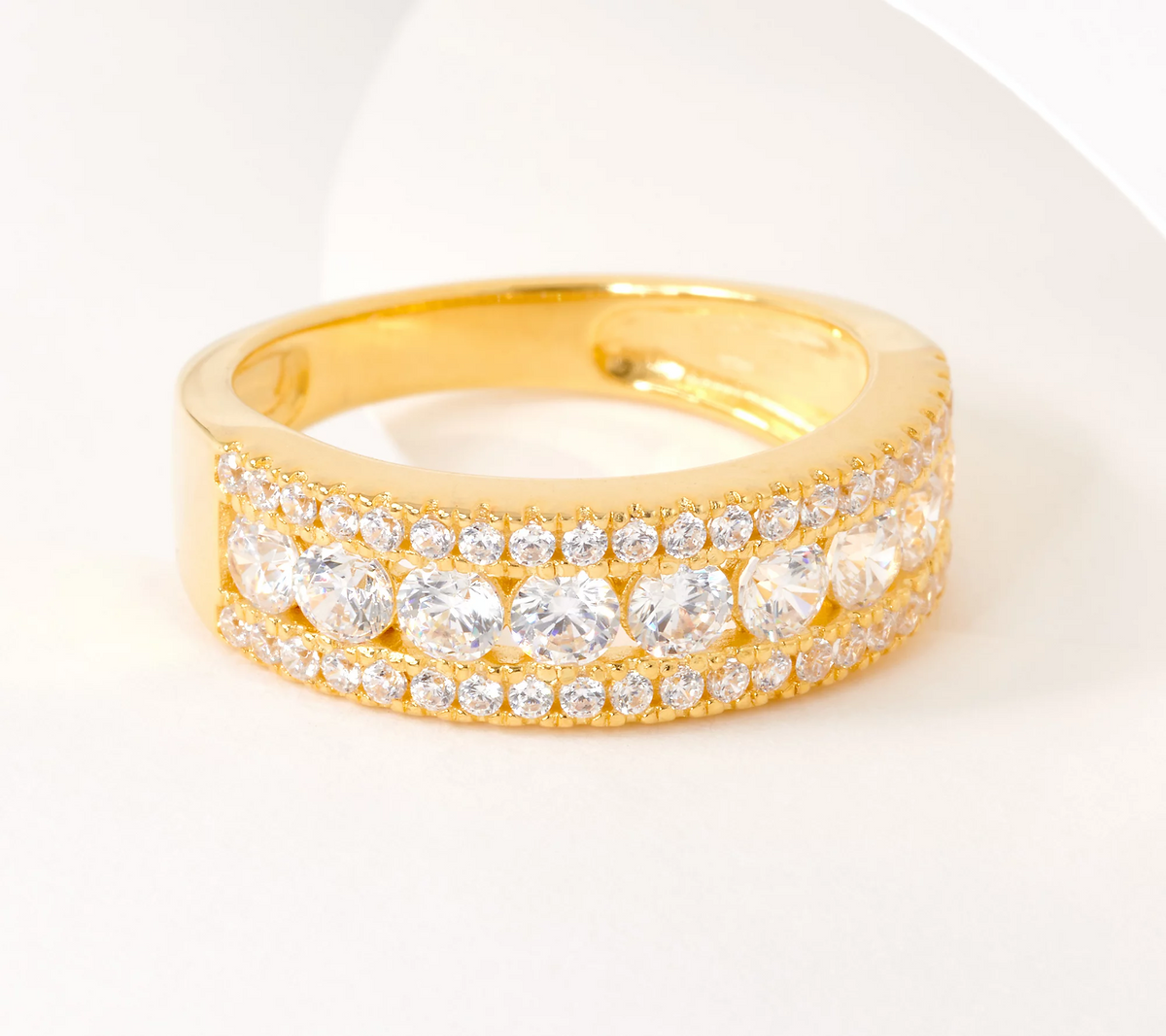 Diamonique Sterling Silver Goldclad Rows of Round Cuts Goldclad Band Ring, Size 8