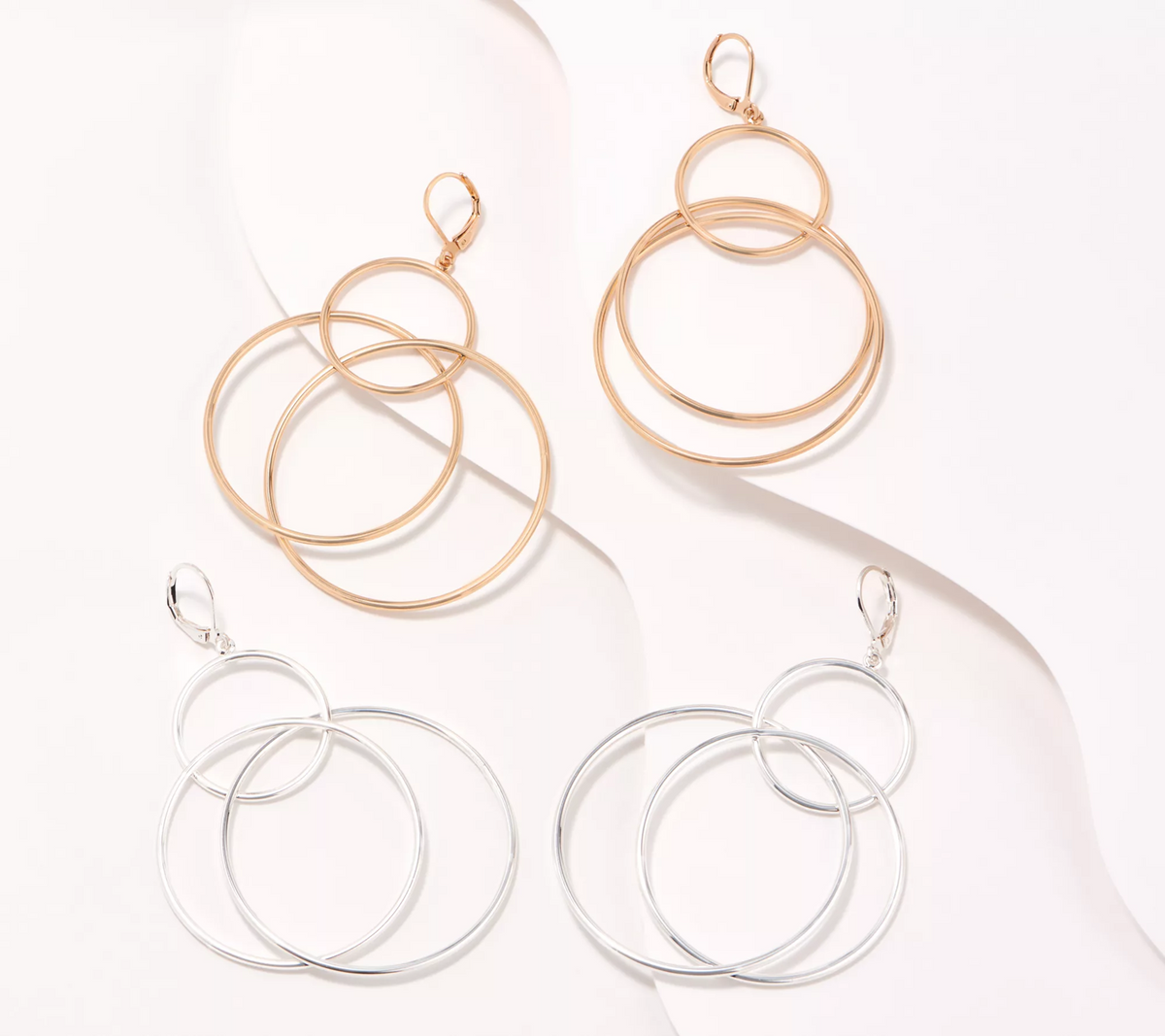 Joan Rivers Set of 2 Large Triple Drop Circle Hoops