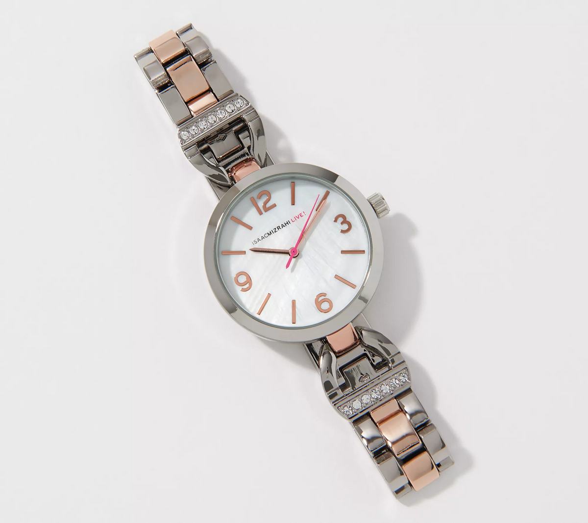 Isaac Mizrahi Live! Rose Tone Metal Horsebit Watch with Crystal Detail