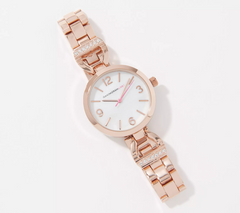 Isaac Mizrahi Live! Rose Tone Metal Horsebit Watch with Crystal Detail