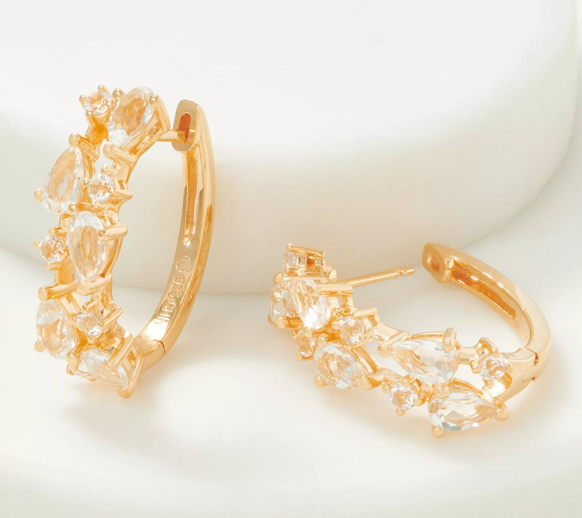 Affinity Gems Gold-Clad Sterling Silver Mixed Cut White Topaz Hoop Earrings