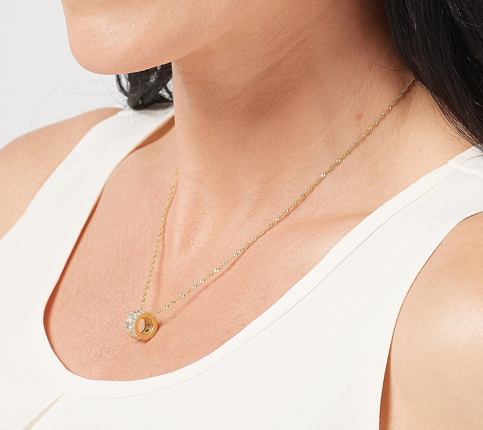 Diamonique Huggie Hoops & Barrel 14K gold-plated Sterling Silver Necklace Set