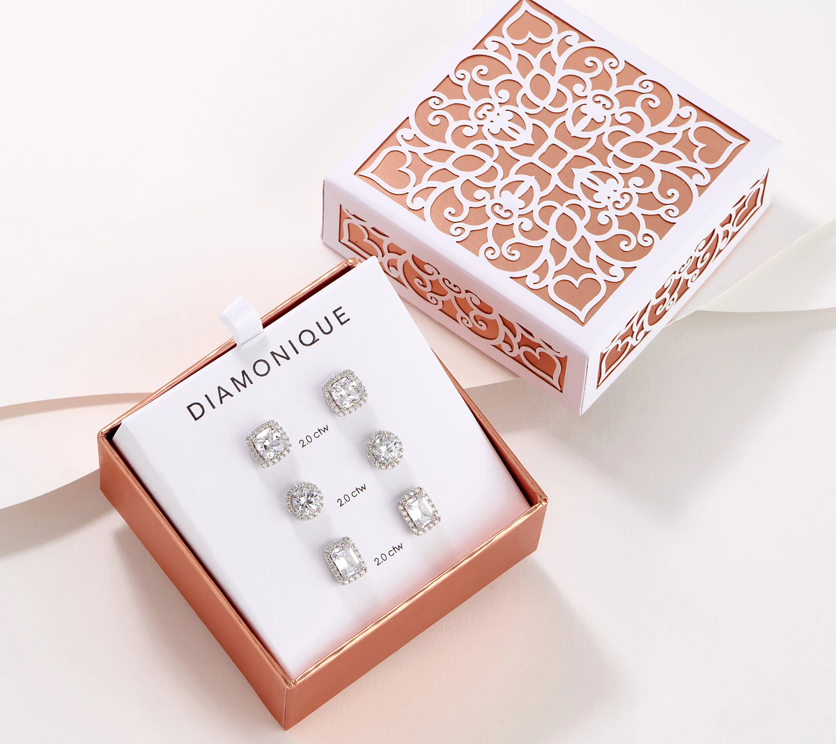 Diamonique Set of 3 2.00 cttw Halo Studs, Sterling SIlver, Boxed