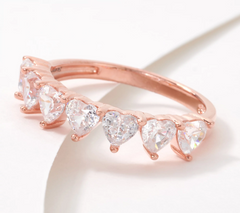 Diamonique Sterling Silver Roseclad Heart Cut Anniversay Band Ring, Size 8