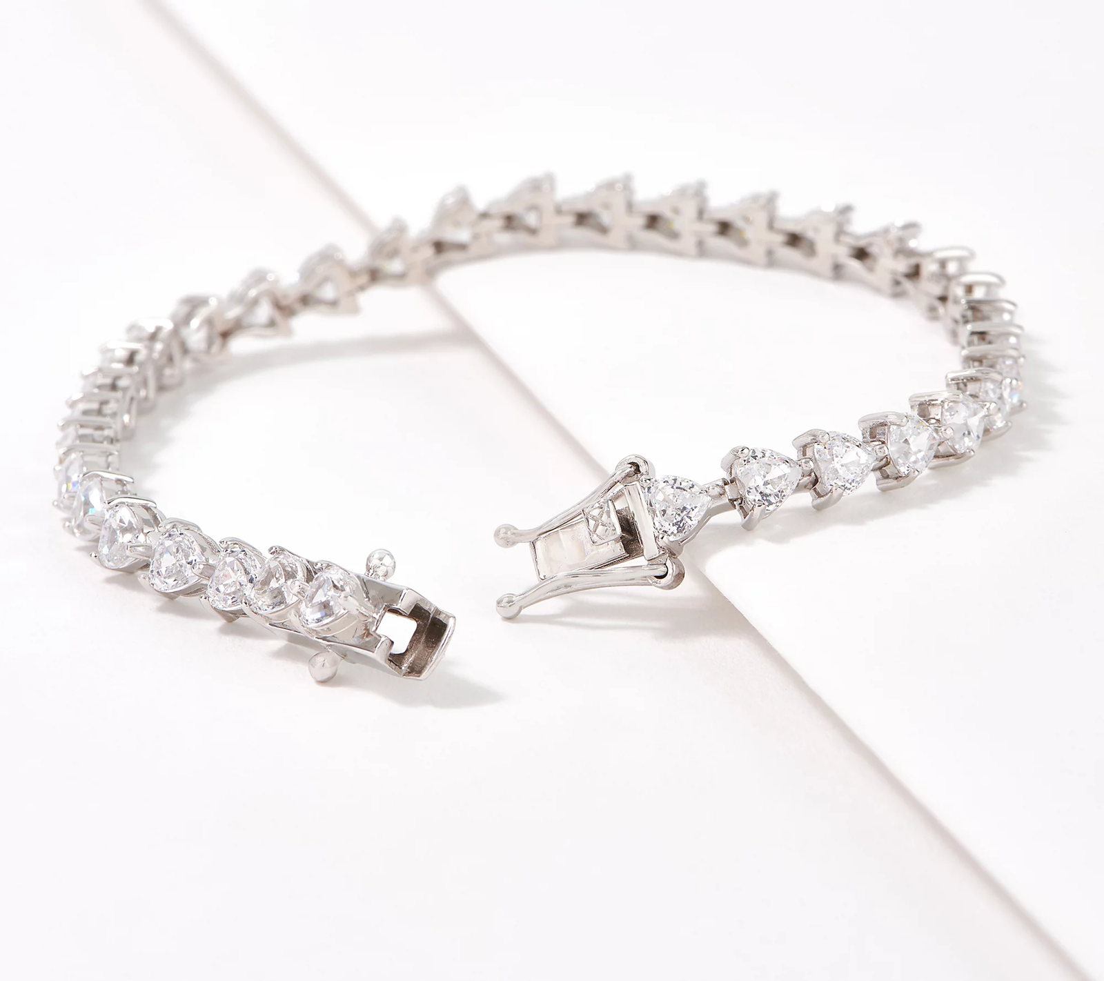 Diamonique Sterling Silver 100 Facet Heart Cut Tennis Bracelet, Size 7-1/4"