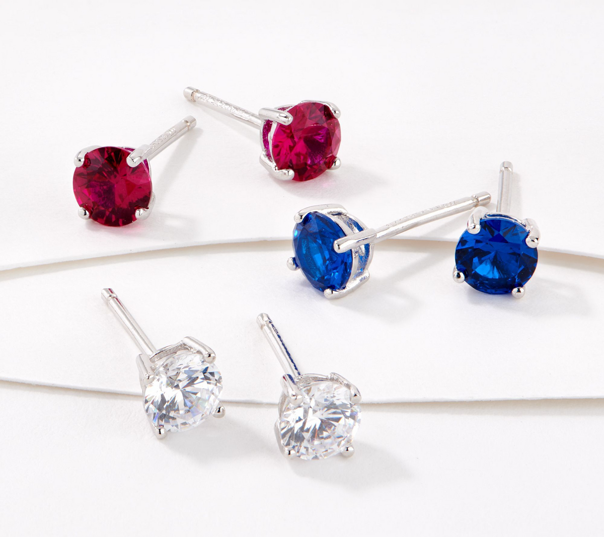 Diamonique Sterling Silver Set of 3 Simulated Gemstone Stud Set