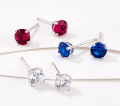 Diamonique Sterling Silver Set of 3 Simulated Gemstone Stud Set