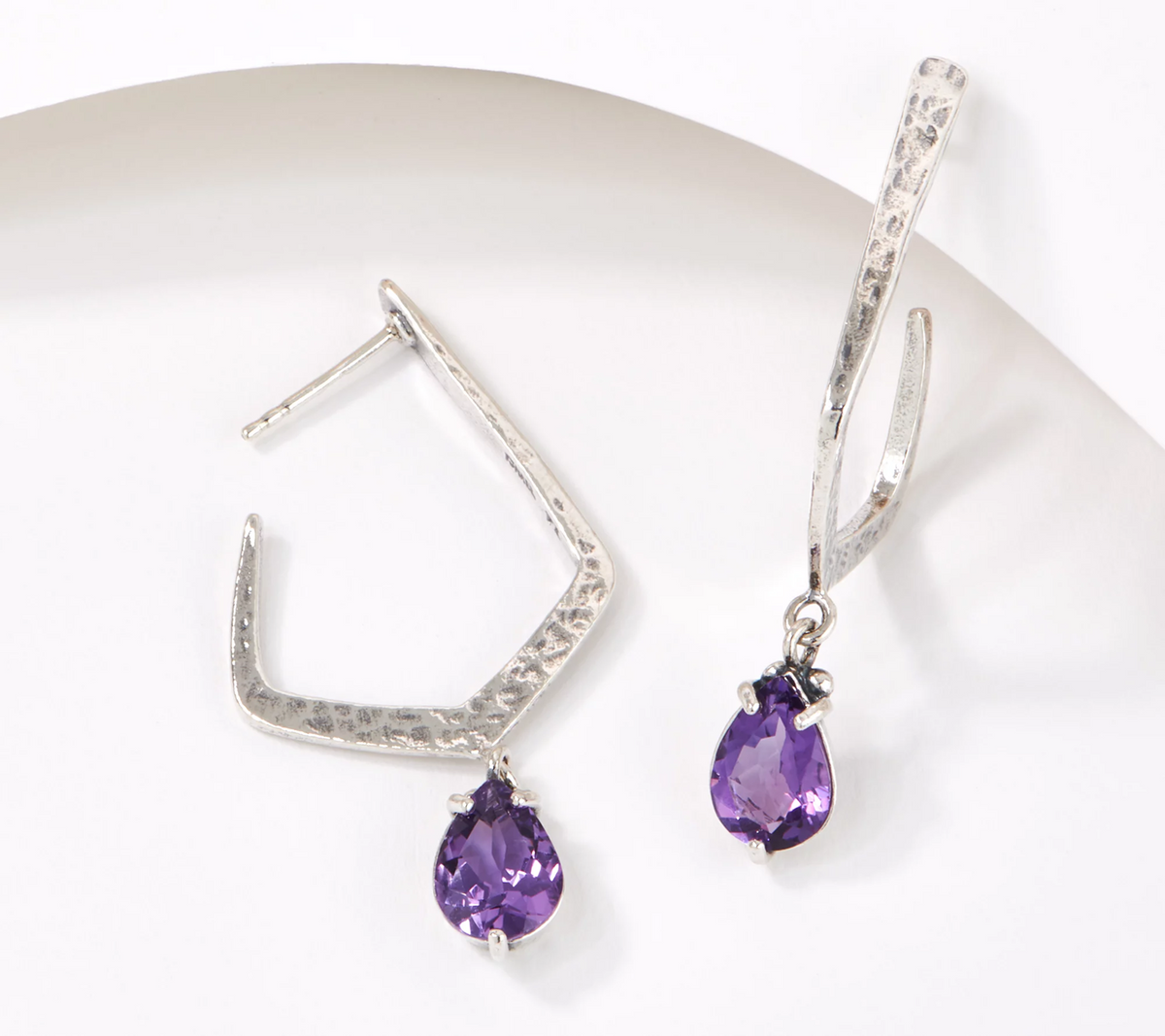 Or Paz Sterling Silver Textured Amethyst Gemstone Drop Earrings