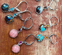 Generation Gems Citrine Gemstone & Turquoise Cabochon Sterling Silver Earrings