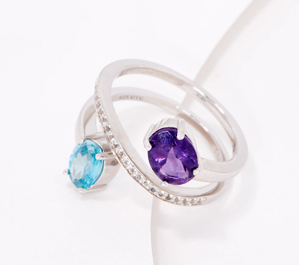 Multi-Gemstone Sterling Silver Oval Cut Wrap Ring, Size 10