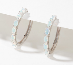 Affinity Gems  Sterling Silver Oval Cut Ethopian Opa Hoop Earrings, 1"