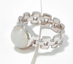 Affinity Gems White Moonstone Chain Link Ring, Sterling Silver, Size 5