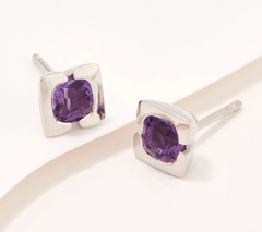 Affinity Gems Cushion Cut Gemstone Amethyst Stud Earrings, Sterling Silver