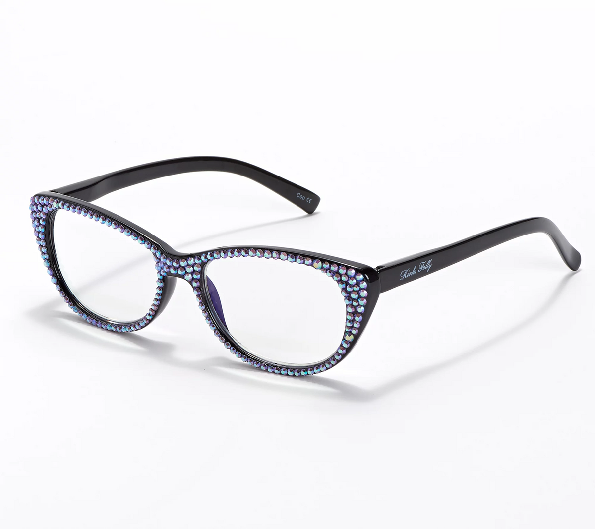 Kirks Folly Glamour Blue-Blocking Black Reading Glasses Strength 3.5