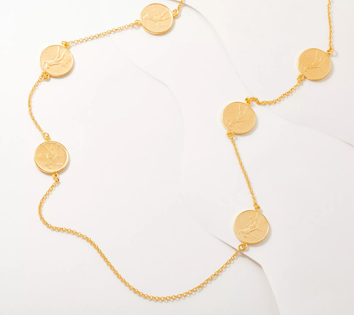 Italian Silver 50 Lire Coin Station 26" Goldclad Necklace
