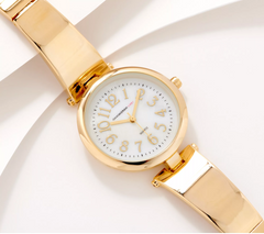 Isaac Mizrahi Live! Gold Tone Metal Bangle Link Watch