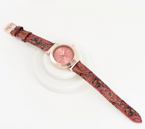 Isaac Mizrahi Live! Paisley Printed Red Strap Rose Tone Watch
