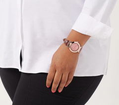 Isaac Mizrahi Live! Paisley Printed Red Strap Rose Tone Watch