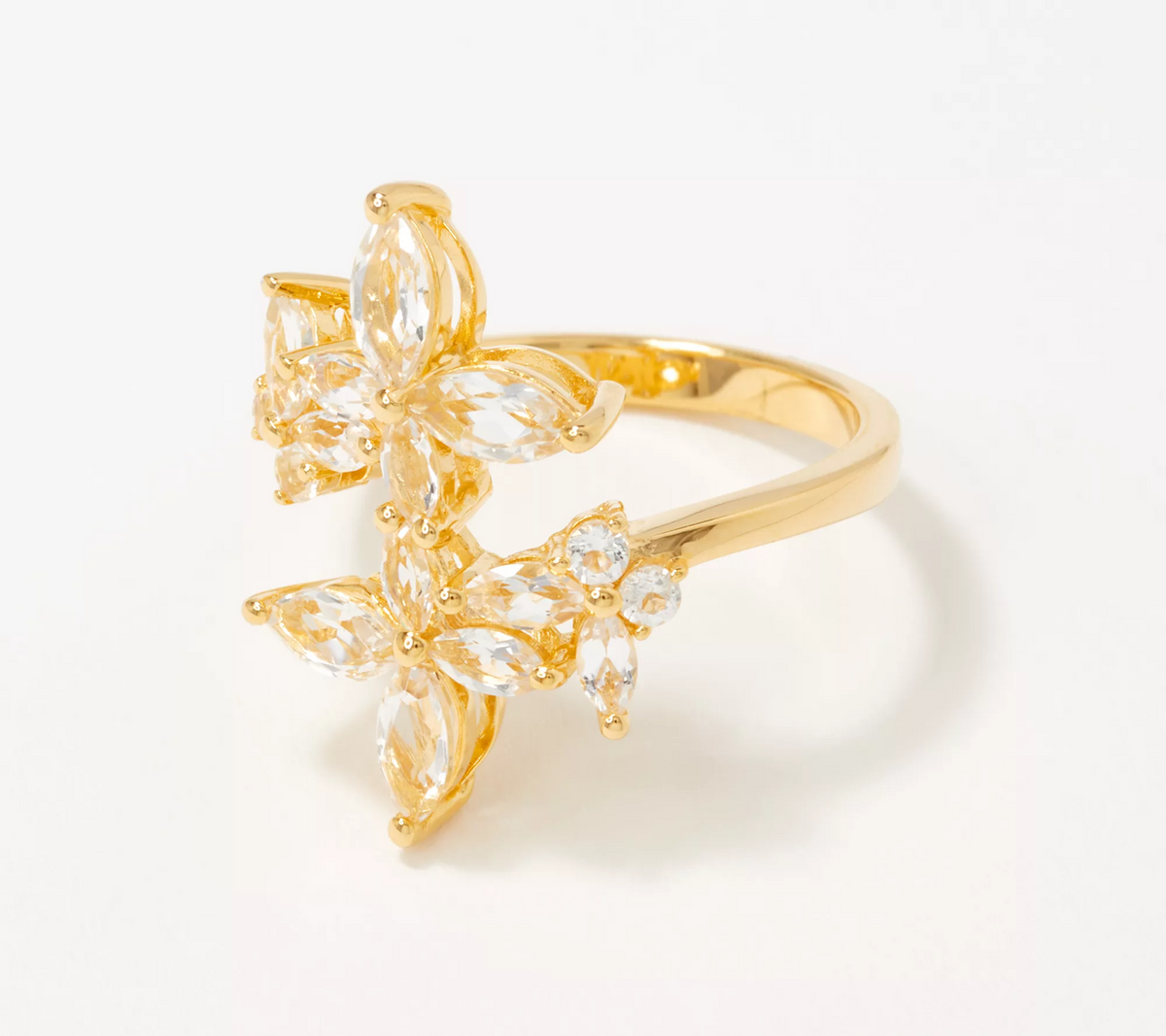 White Topaz 14K Gold Plated Flower Ring Size 11
