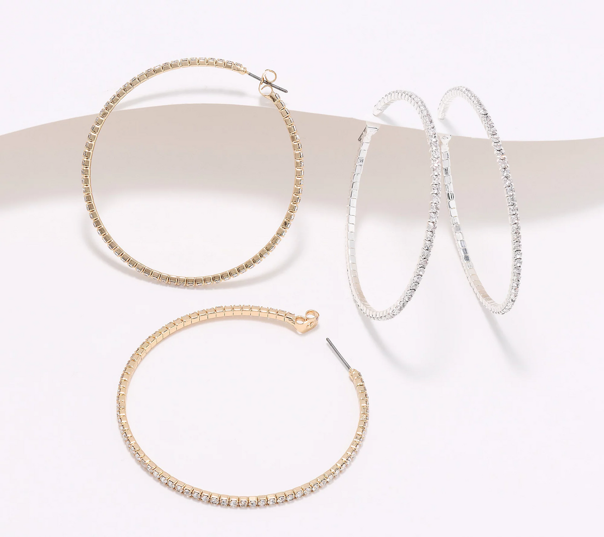 Joan Rivers Set of 2 Gold/Silver Tone Leah Pave Flex Hoop Earrings