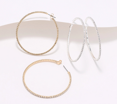 Joan Rivers Set of 2 Gold/Silver Tone Leah Pave Flex Hoop Earrings