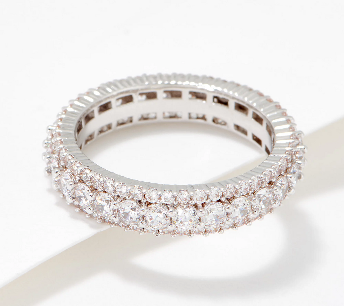 Diamonique x Zaxie Silver Tone Brass Pave Eternity Band Ring Size 9