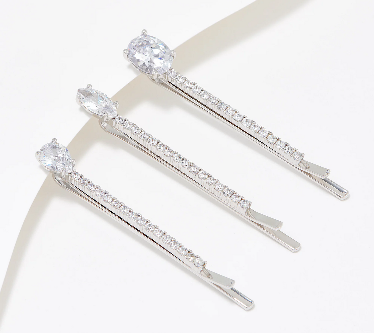 Diamonique x Zaxie Silver Tone Brass Sparkly Bobby Pin Set