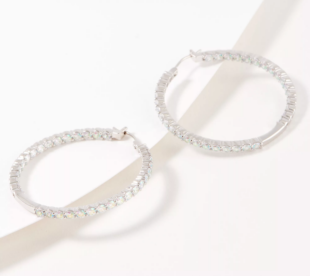 Diamonique 1.5" Aurora Borealis Inside-Outside Silver Sterling Hoops