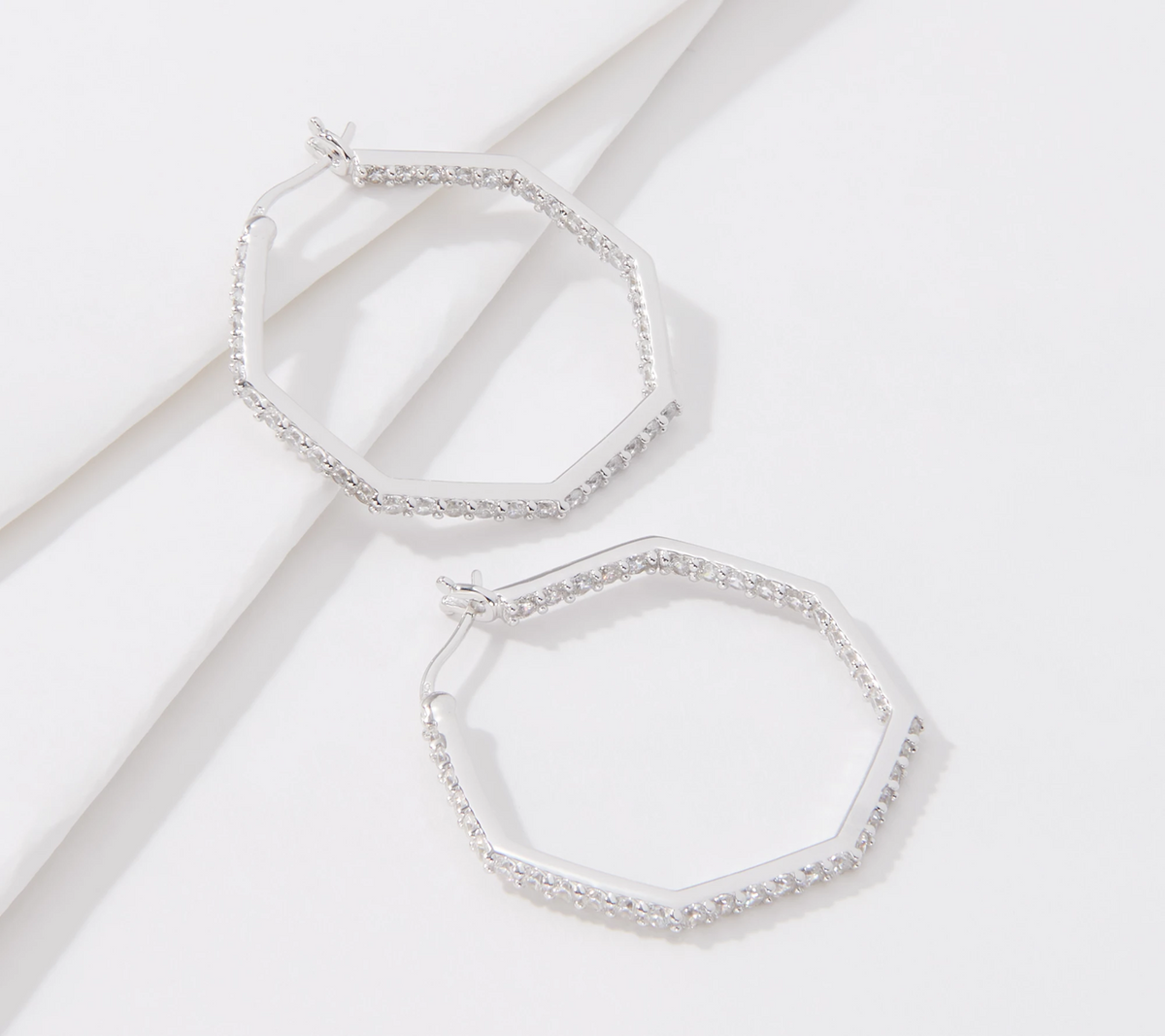 Diamonique Octagon Shape Inside-Outside Hoop Earrings, Sterling Silver