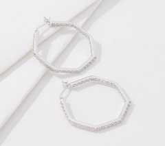 Diamonique Octagon Shape Inside-Outside Hoop Earrings, Sterling Silver