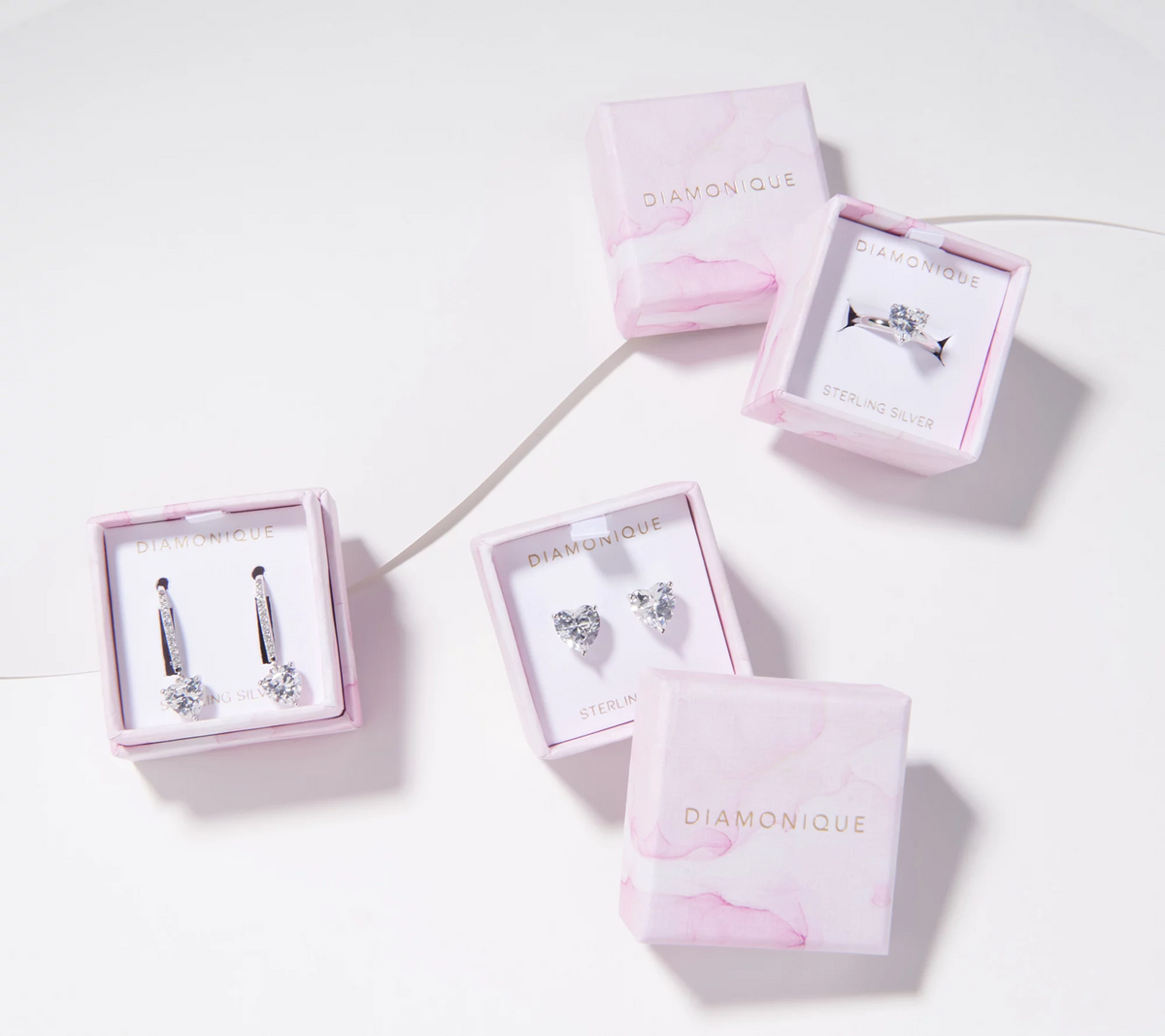 Diamonique Choice of Heart Cut 3-Piece Gift Set, Sterling Silver, Size 6