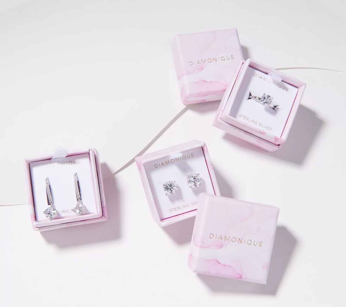 Diamonique Choice of Cushion Cut 3-Piece Gift Set, Sterling Silver, Size 8