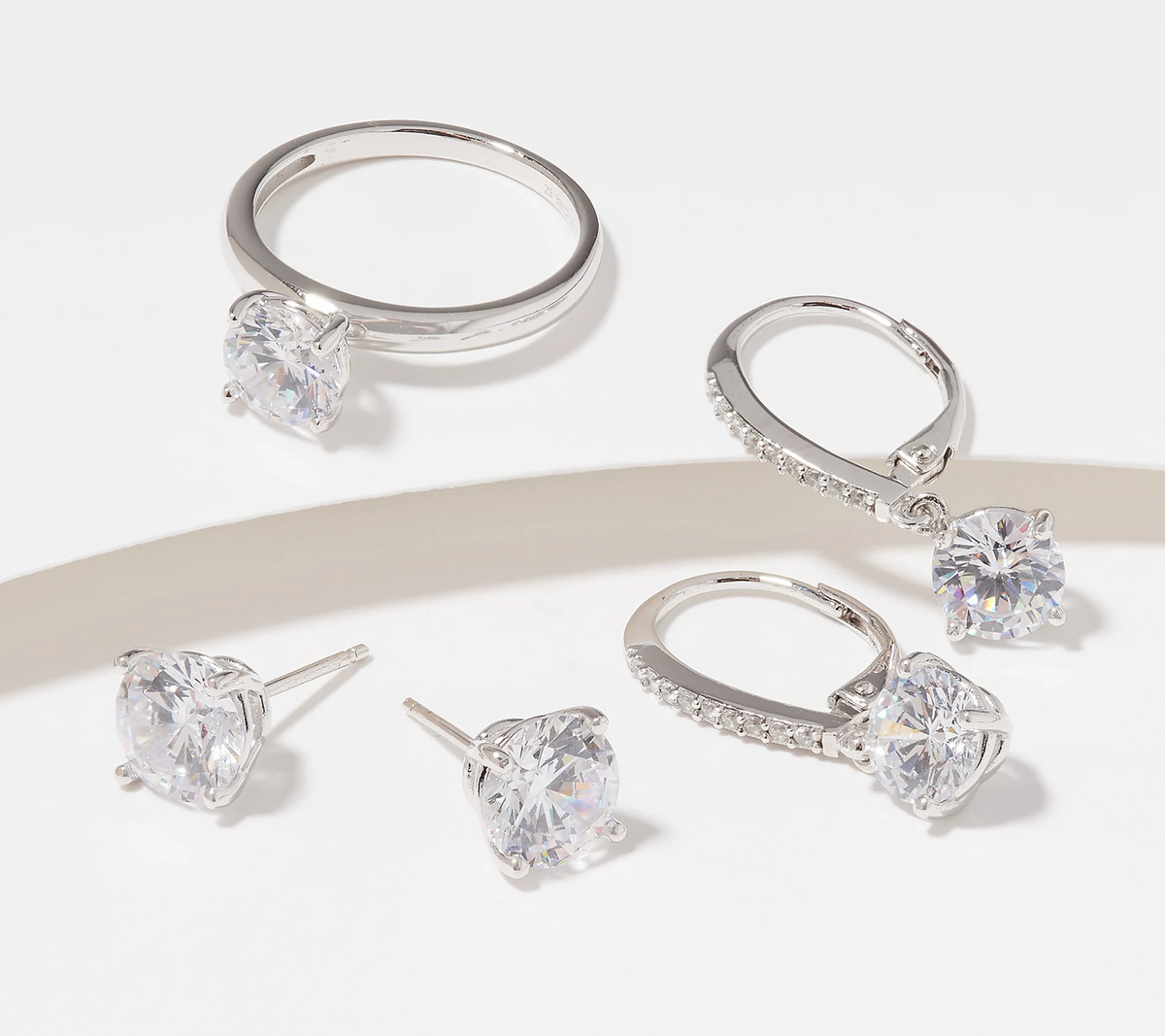 Diamonique Choice of Round Cut 3-Piece Gift Set, Sterling Silver, Size 8