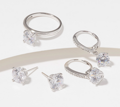 Diamonique Choice of Round Cut 3-Piece Gift Set, Sterling Silver, Size 8