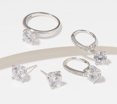 Diamonique Choice of Round Cut 3-Piece Sterling Silver Gift Set, Ring Size 8