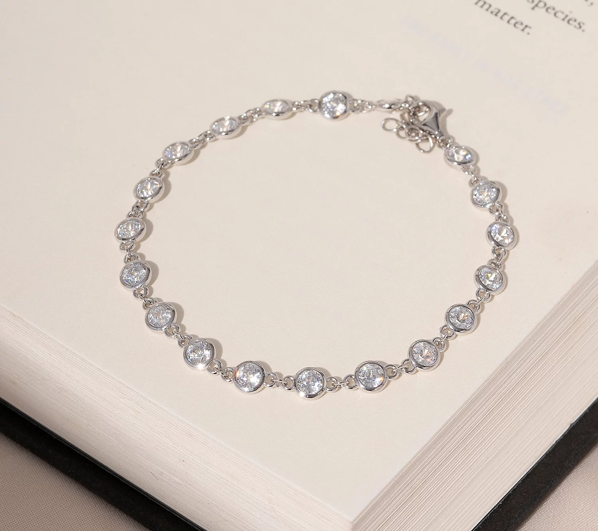 Diamonique- By-The-Yard 100 Facet Platinum Clad Tennis Bracelet 6-3/4"
