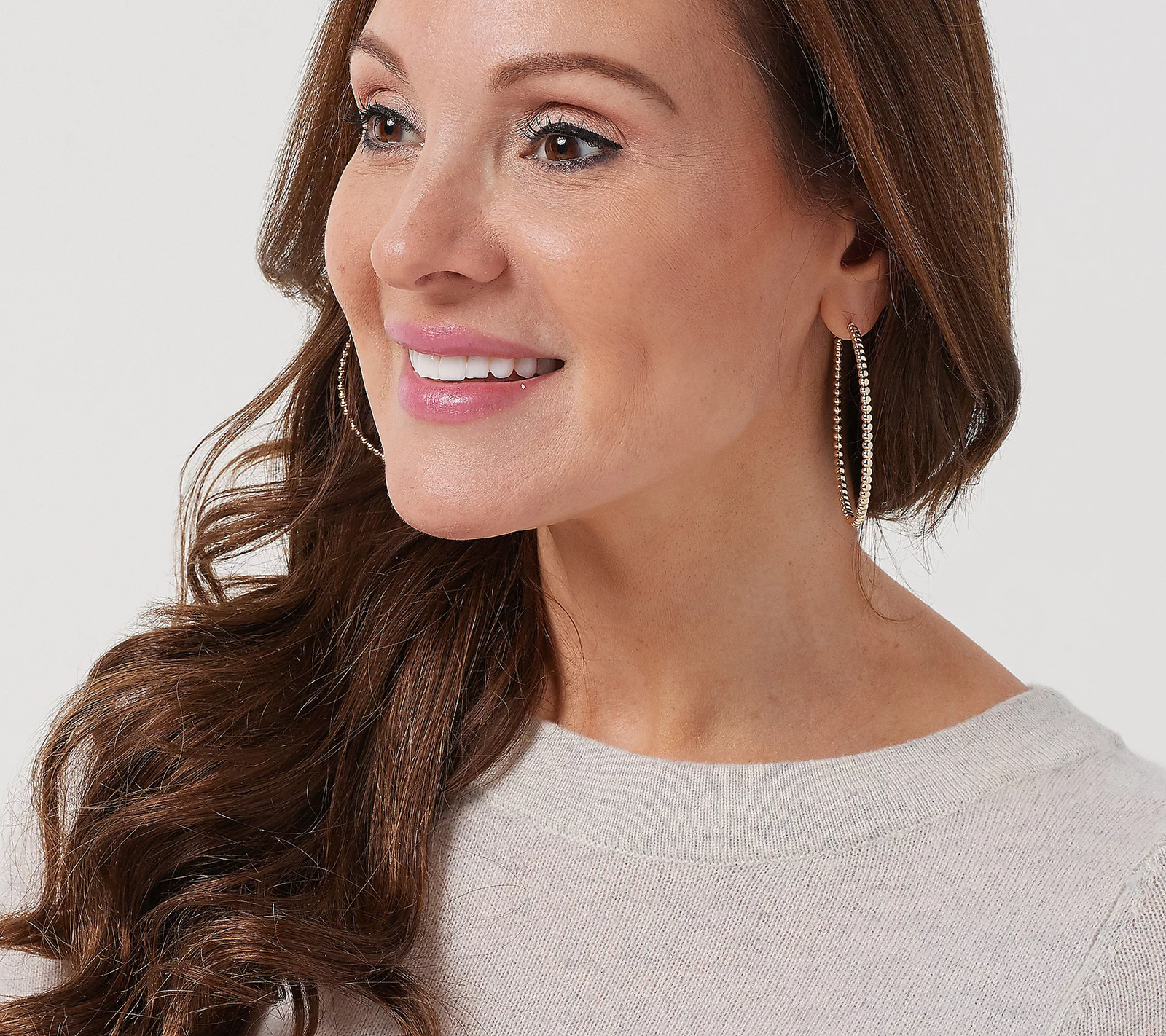 Attitudes by Renee Set of 2 Goldtone/Silvertone Beaded Hoop Earrings