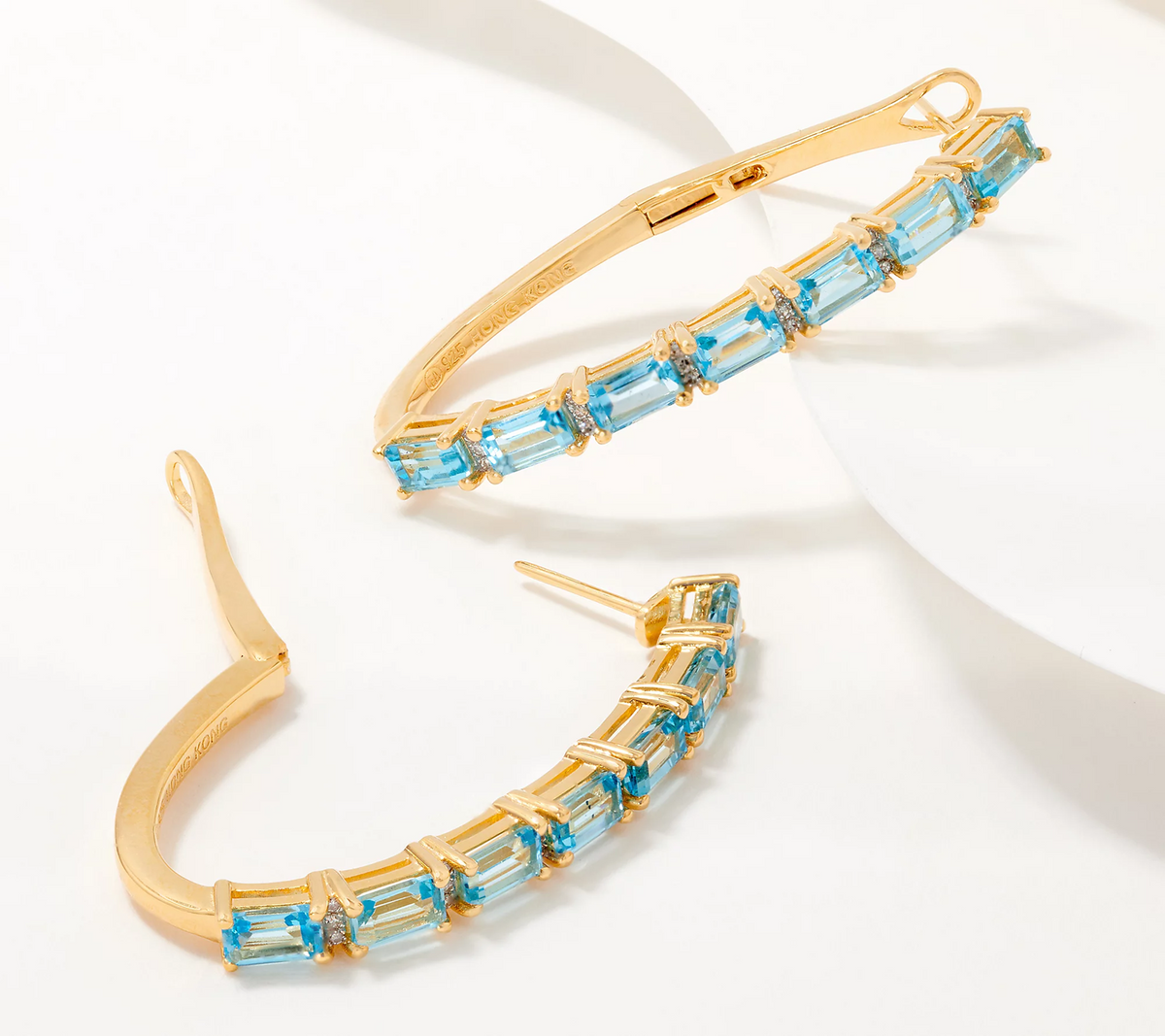 Blue Topaz with Diamond 14K Gold Plated SS Earrings