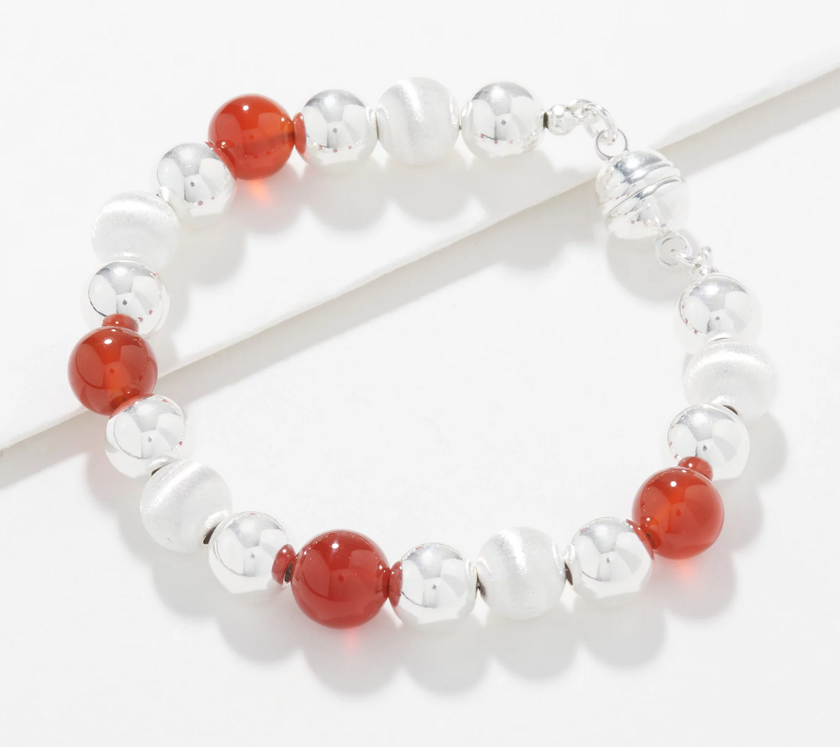 Pulsera de plata 950 ultrafina con cuentas satinadas y pulidas, tamaño 6-3/4" de largo