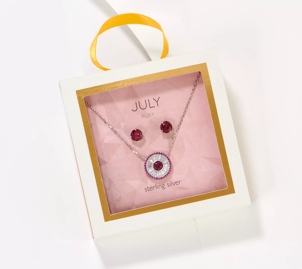 Diamonique July Ruby Birthstone Necklace & Studs Boxed Set