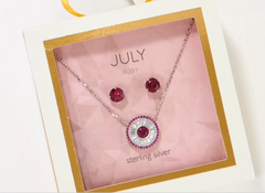 Diamonique July Ruby Birthstone Necklace & Studs Boxed Set